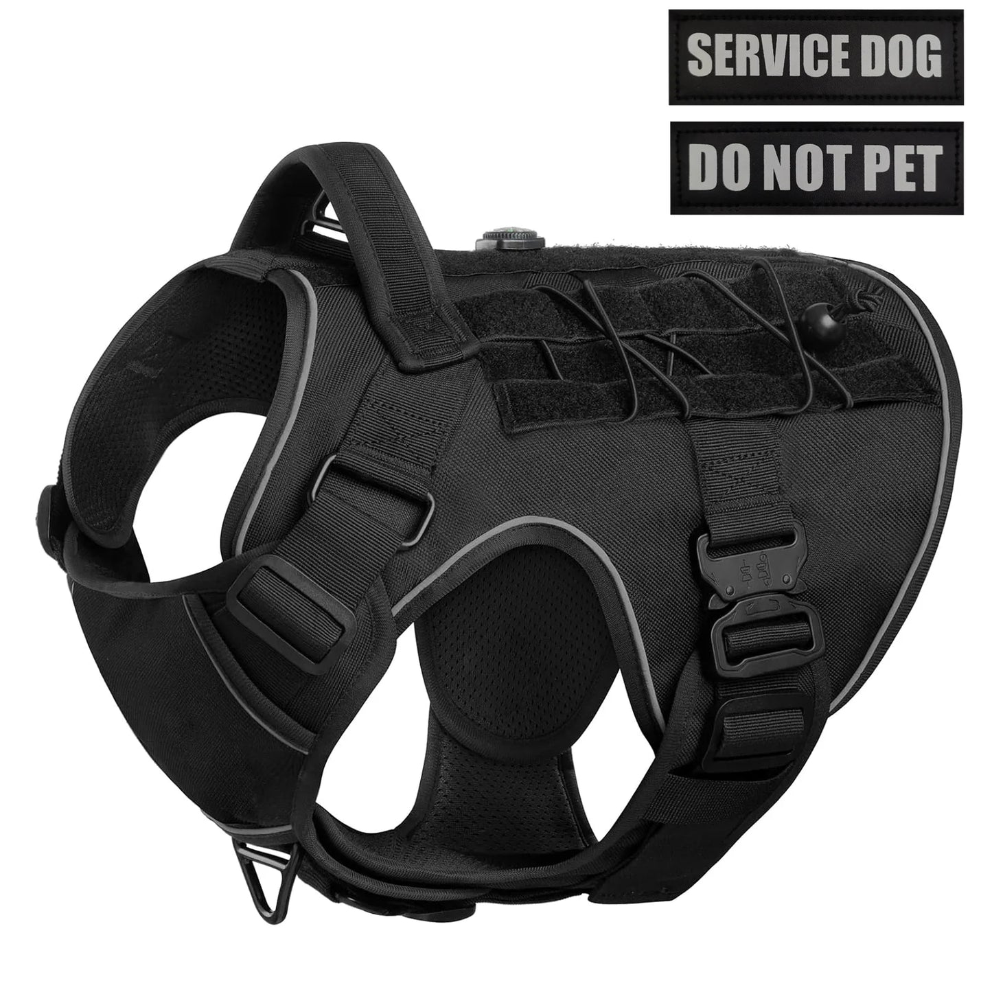 Tactical Dog Harness,  two Metal Buckle Heavy Duty Dog Harness with Do Not Pet nameplate Patch, Reflective Military Dog Harness