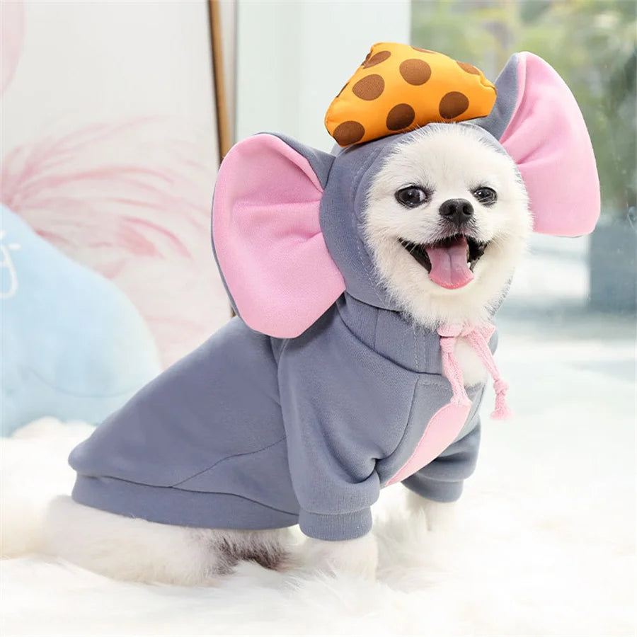 Pet Cosplay Costume Mouse Thicken Funny Pet Dog Clothes Winter Warm Dog Clothing Hoodies Sweatshirt For Small Medium Dogs And Cu