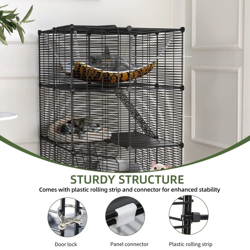41 Large 3 Tier Cat Cage with Extra Large Hammock Indoor Outdoor Pet Playpen DIY Easy Assembly Durable Comfortable Cat Home
