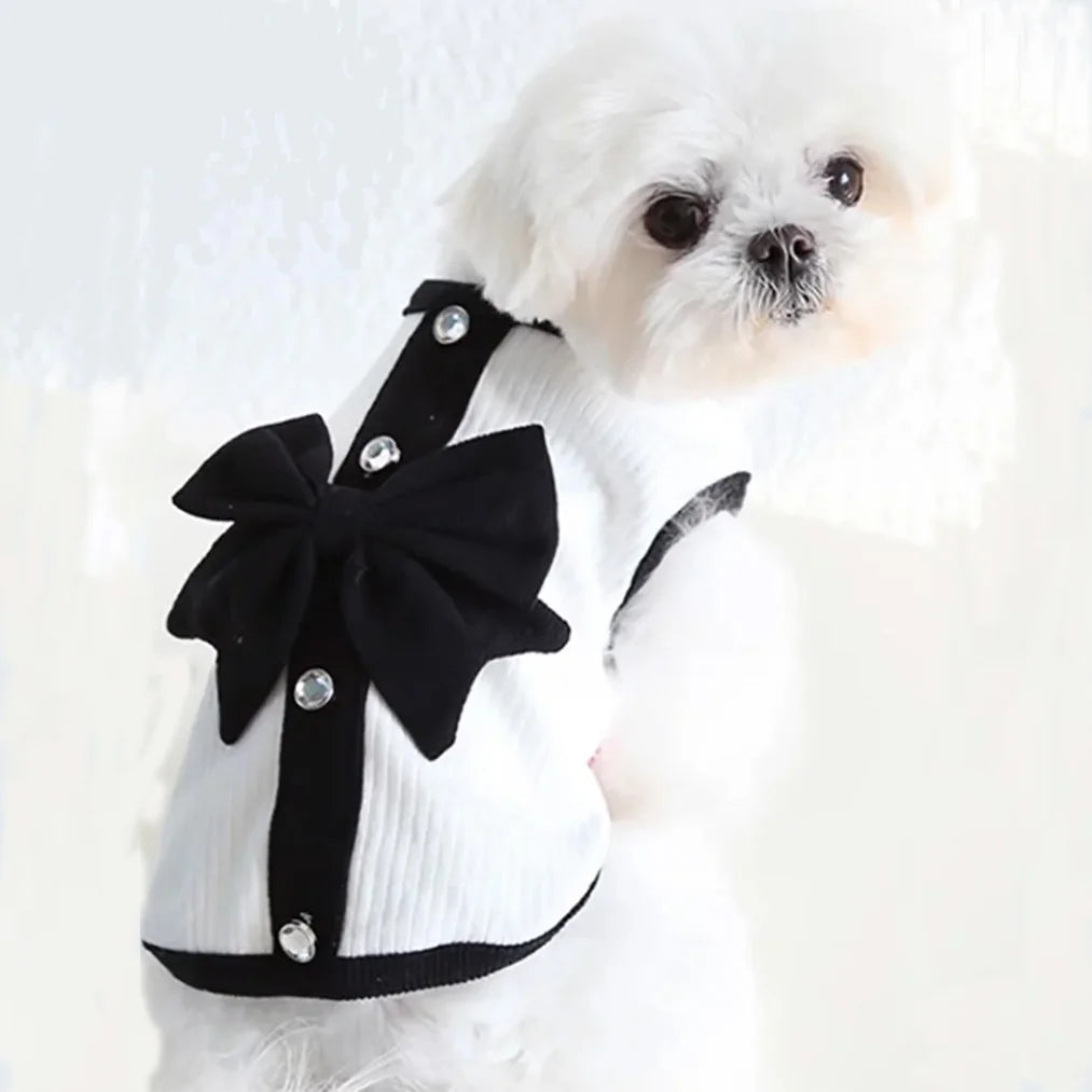 Spring Summer Thin Princess Dog Dress for Small Dog Clothes Bowknot Dog Vest Black & White Cat Clothes Cat Skirt  Soft Pet Cloth