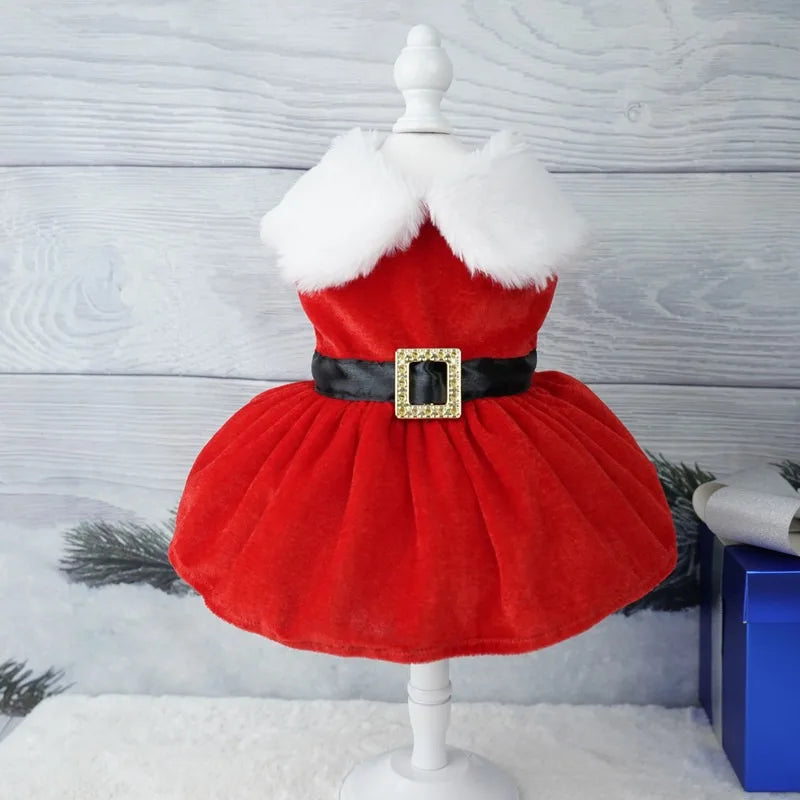 Pet Dog Fashion Cute Santa Claus Skirt Gold Velvet Fabric Comfortable Soft Warm Christmas Dress Classic or bow short skirt