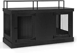 Large Dog Crate Furniture TV Stand, Wooden Pet Kennel with Double Doors, Indoor Furniture Style Dog House End Table, 1861 (Ligh