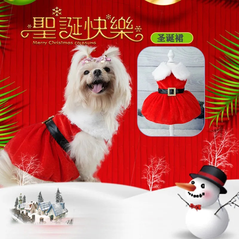 Pet Dog Fashion Cute Santa Claus Skirt Gold Velvet Fabric Comfortable Soft Warm Christmas Dress Classic or bow short skirt