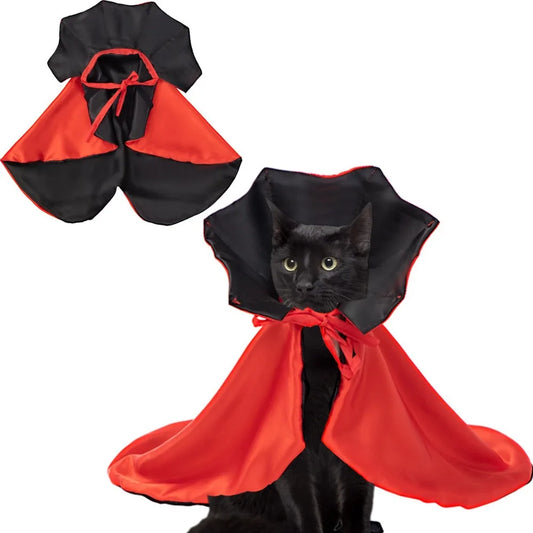 Halloween cat and dog vampire costume, Halloween pet cape devil costume adjustable red black cape