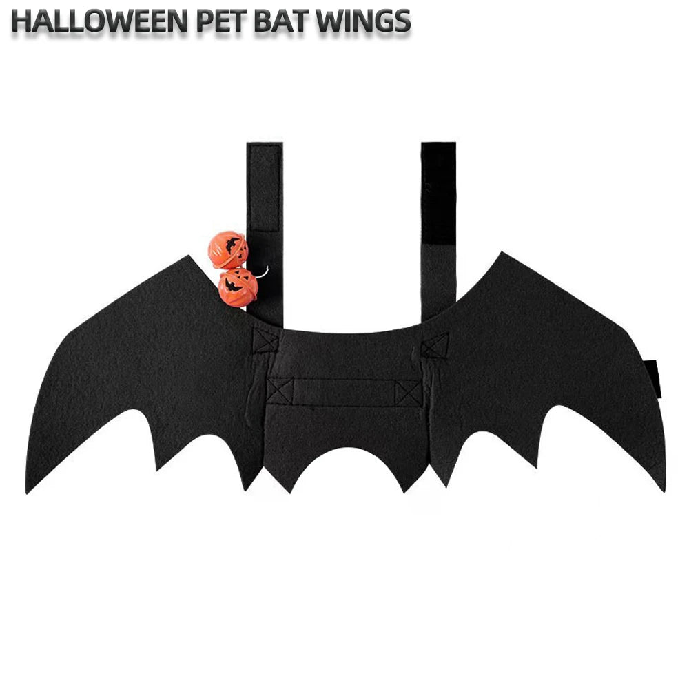 1Pcs Halloween Funny Pet Clothes with Bells Black Bat Wings Harness Costume Cosplay Cats Dogs Halloween Party Cute Pet Supplies