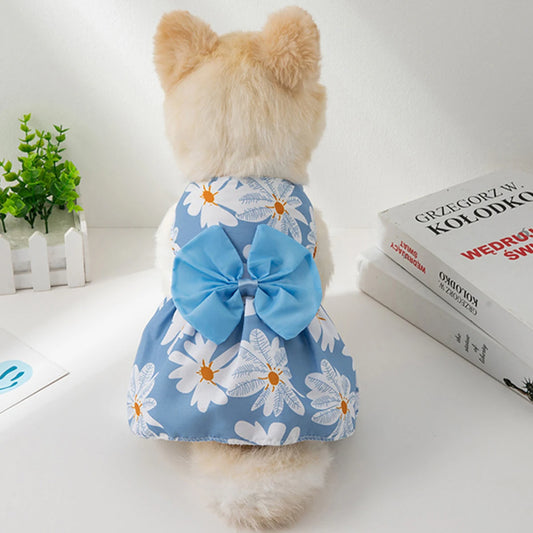 Small Dog Dress Summer Cooling Dog Clothes for Small Dog Clothing Cute Flower Cat Dress Bowknot Clothes for Pet Dress Cat Cloth