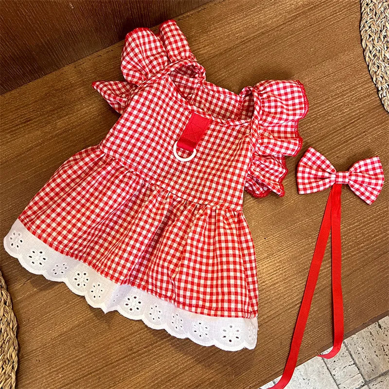 Puppy Princess Skirt Pet Dog Clothes for Small Dogs Summer Pet Dress Fashion Plaid Cat Flying Sleeve Dresses Girls Dog Costume