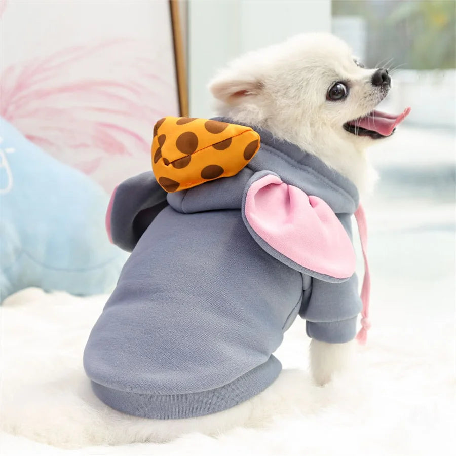 Pet Cosplay Costume Mouse Thicken Funny Pet Dog Clothes Winter Warm Dog Clothing Hoodies Sweatshirt For Small Medium Dogs And Cu