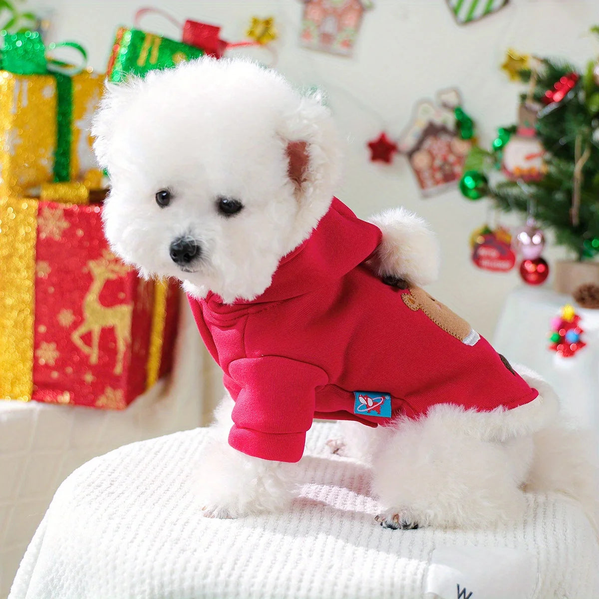 Christmas Bean Sweater Puppy Autumn and Winter Thickened Velvet Warm Christmas Clothes Pet Small Dog Cat Hoodie Jacket