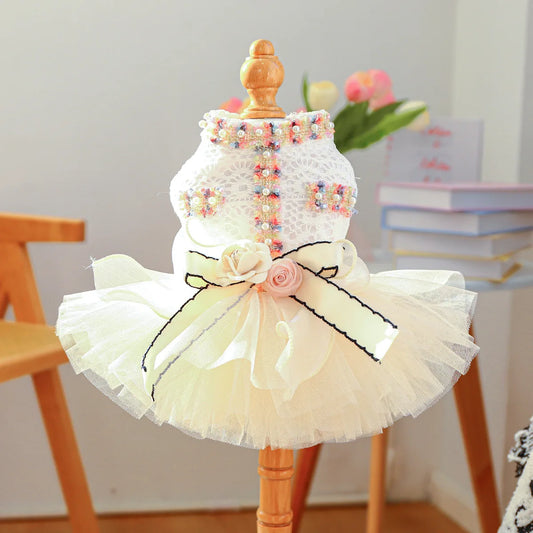 New Fashion Spring Summer Tutu Dress with 3D Flower Knot Bow Decoration for Small Medium Dog Wedding Party Wear Dress