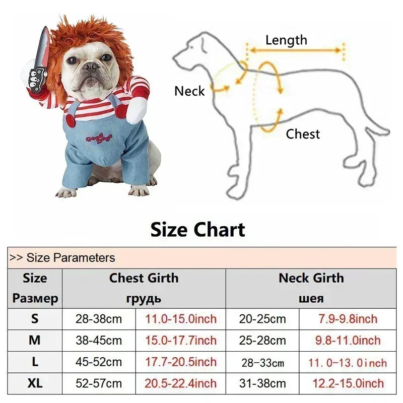Scary Deadly Doll Dog Costume - Halloween Pet Cosplay Outfit for Small Medium Dogs, Fun Party Luxury Comfortable Dog Clothes