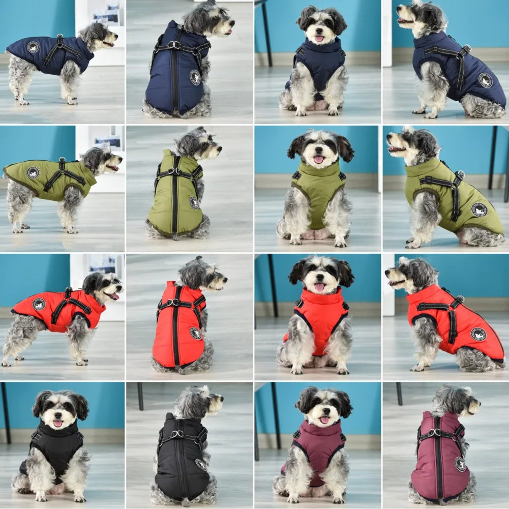 Pet Dog Jacket With Harness Winter Warm Dog Clothes For Labrador Waterproof Big Dog Coat Chihuahua French Bulldog Outfits
