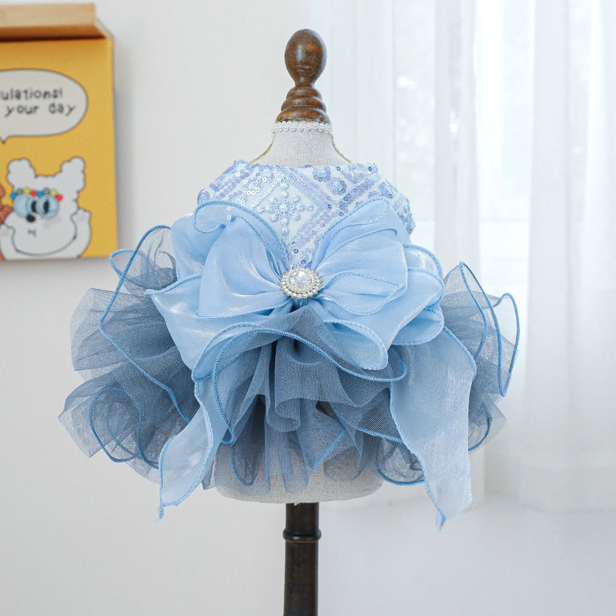Pet Dog Cat Universal Clothing Fluffy Gauze Blue Galaxy Wedding Dress Take Photos and Dress Up for Weddings Festivals Gatherings