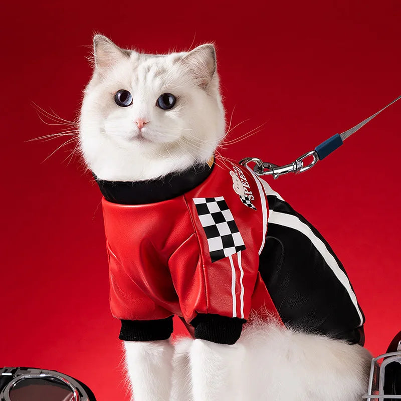 Autumn Winter Pet Jacket Motorcycle Leather Jacket Small and Medium-sized Dog Teddy Bear Warm Coat Pet Cat Clothes Puppy Clothes