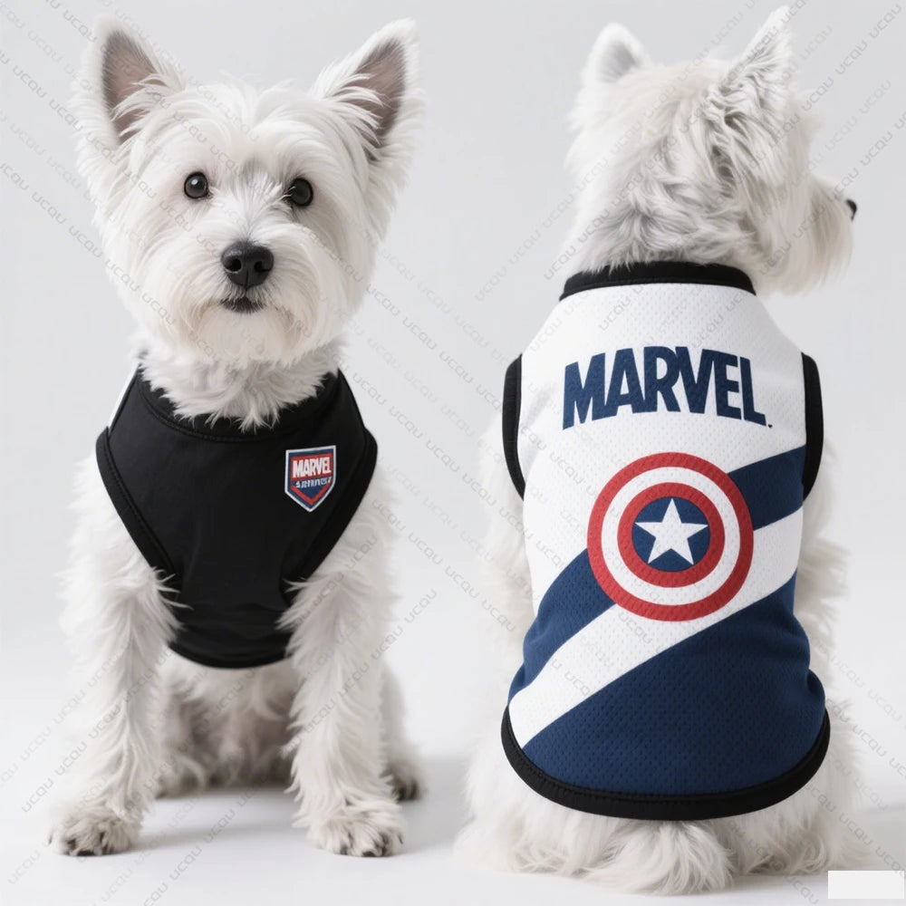 Captain America Pet Dog Pattern Clothing Dog Blouse Sleeveless Cool and Breathable Essential Summer Pet Clothing Cartoon Style