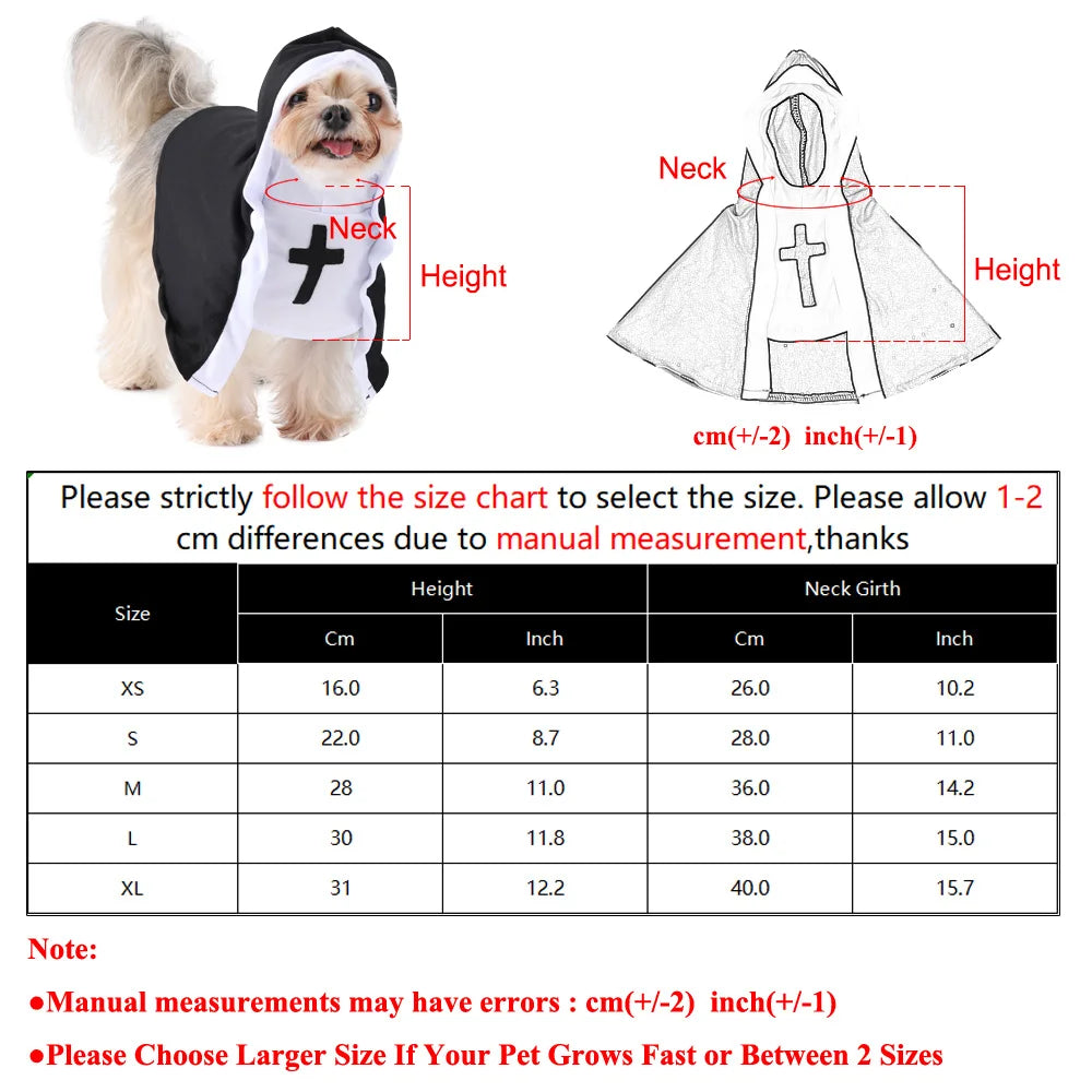 Halloween Dog Clothes for Small Medium Large Dogs Cat Funny Dress Up Cosplay Nun Costumes Jesus Cross Puppy Pug Pet Cute Outfits