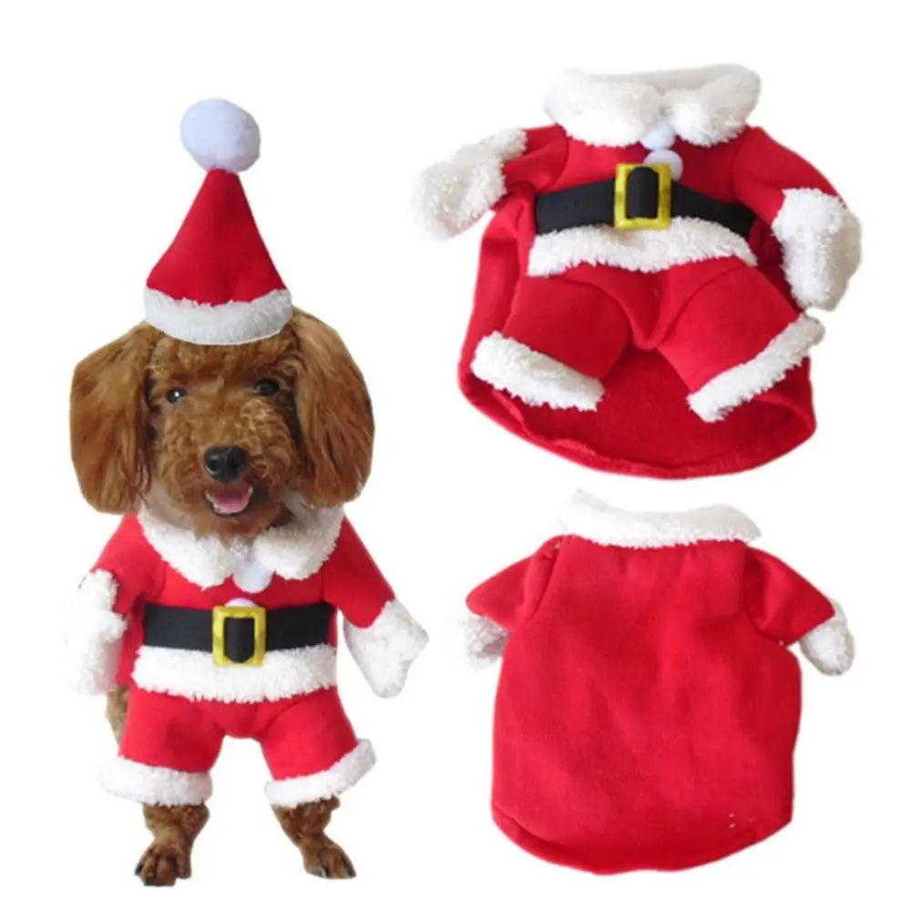 Cute Cosplay Santa Christmas with Cap Pet Costume Dog Hoodies Dog Suit