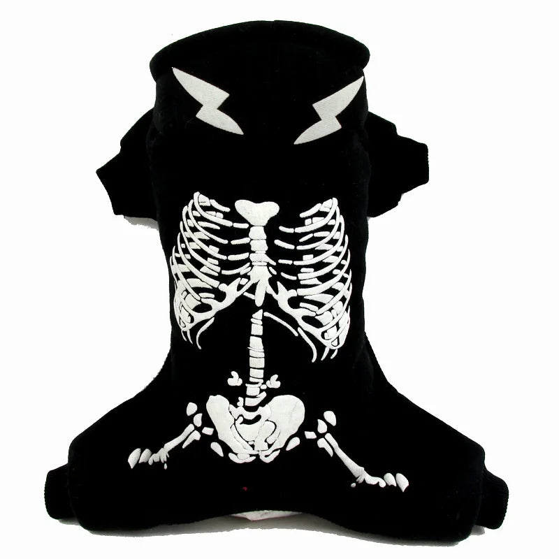 Pet Halloween clothing four-foot hoodie small dog skeleton shape glow-in-the-dark skeleton autumn and winter clothing