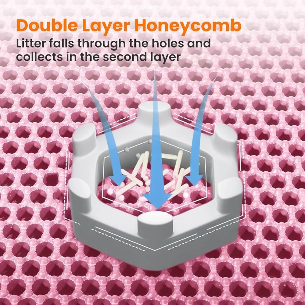 Large Cat Litter Mat Double Layer Honeycomb Non Slip Waterproof Urine Proof Easy Clean Anti Tracking Litter Box Accessory