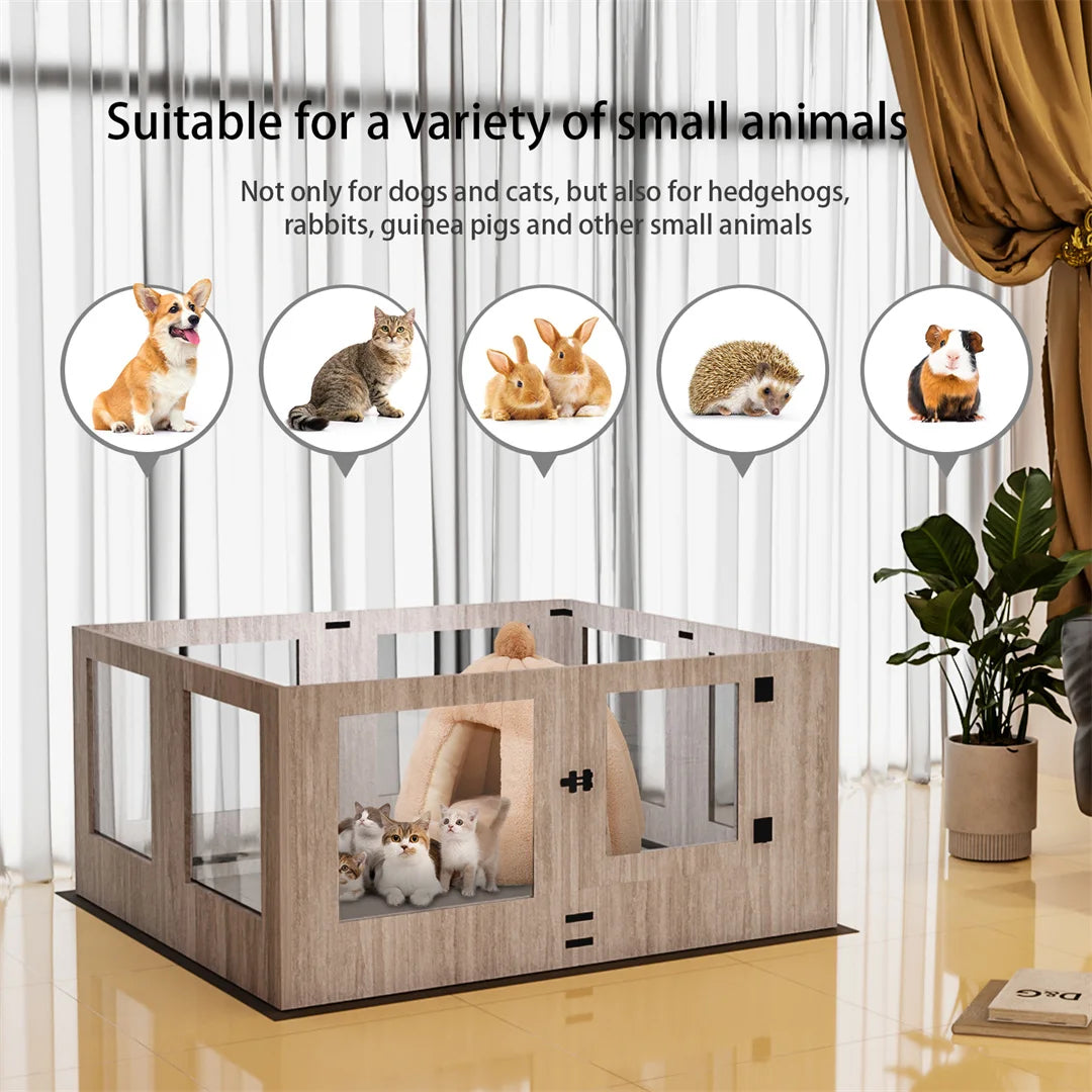 Tempered Glass Pet Whelping Box with Waterproof Fertility Pad Dog Playpen Exercise Cage for Puppies