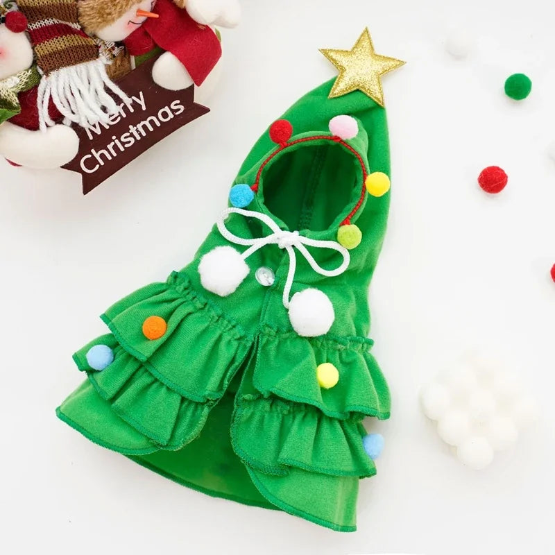 Cats Small Dogs Christmas Costume Autumn Winter Warm Cloak Christmas Tree Cosplay Funny Pet Cape Dress Up Clothes Props Decor