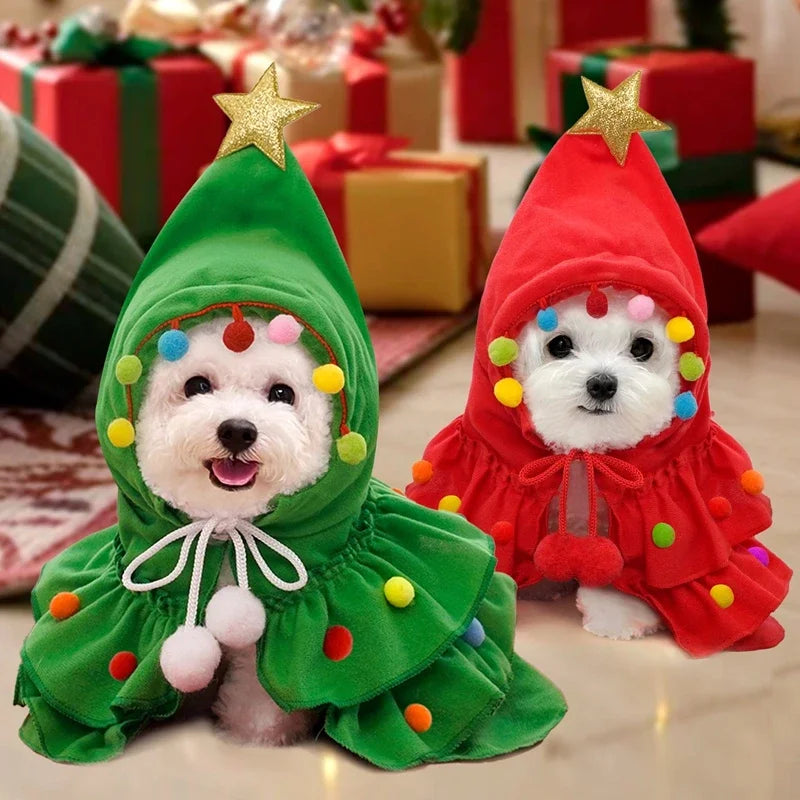 Cats Small Dogs Christmas Costume Autumn Winter Warm Cloak Christmas Tree Cosplay Funny Pet Cape Dress Up Clothes Props Decor