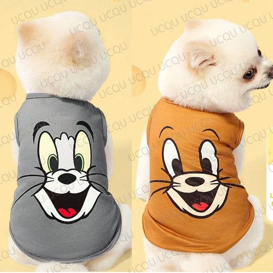 Tom and Jerry Cartoon Pet Tank Top – Cute Dog & Cat Sleeveless Vest, Breathable Summer Outfit, Extra Small to Oversized Sizes