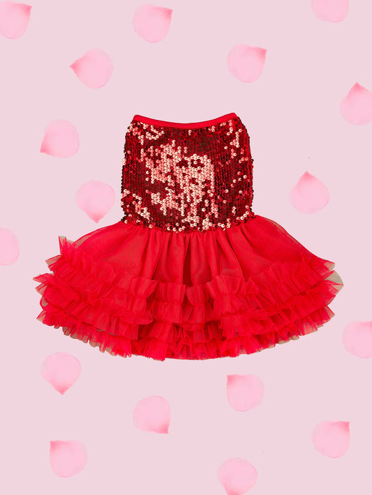 Dog Dress Girl Dog Sleeveless  Clothes  Sequin Pet Apparel Doggie Tutu with Tulle Cat Clothing Puppy Dresses Doggy Costume