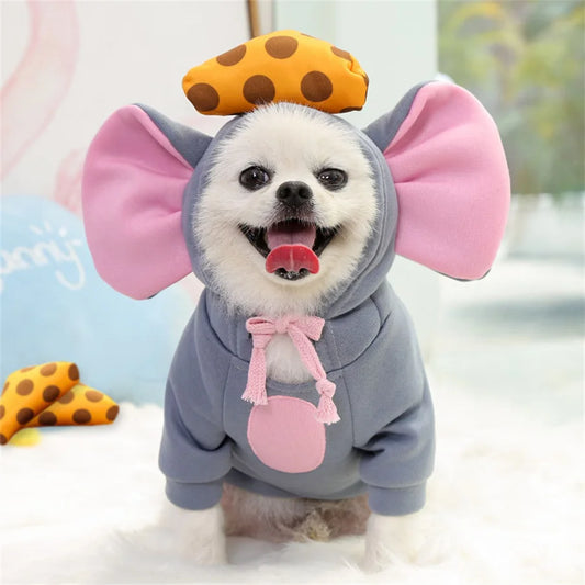 Pet Cosplay Costume Mouse Thicken Funny Pet Dog Clothes Winter Warm Dog Clothing Hoodies Sweatshirt For Small Medium Dogs And Cu