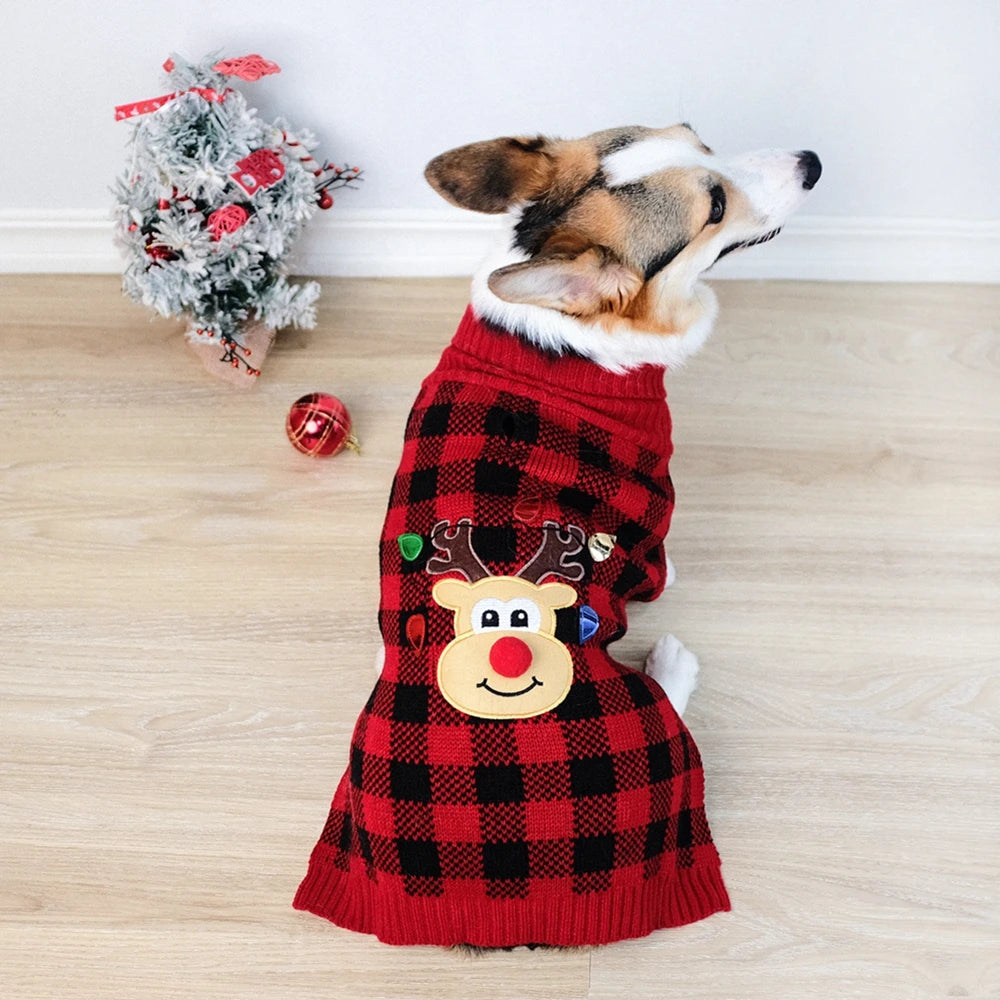Plaid Pet Dog Sweaters Turtleneck Knitted Dogs Sweatshirt Warm Cats/Puppy Winter Clothes for Small Medium Dogs