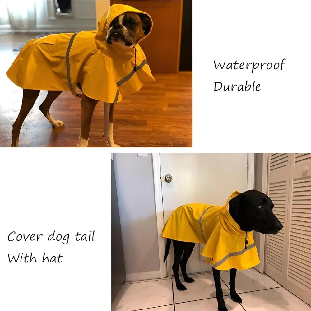 Large Dog Raincoat Waterproof Adjustable Lightweight Pet Poncho Hoodies Reflective Strip Outdoor Rain Jacket Wet Weather
