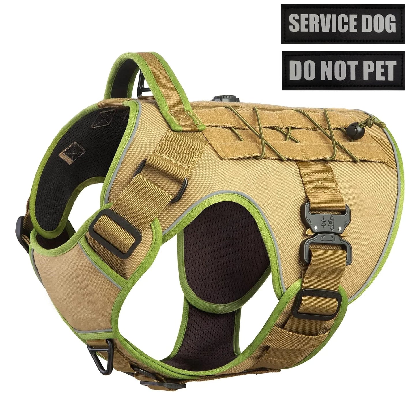 Tactical Dog Harness,  two Metal Buckle Heavy Duty Dog Harness with Do Not Pet nameplate Patch, Reflective Military Dog Harness