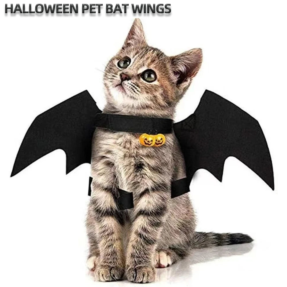 1Pcs Halloween Funny Pet Clothes with Bells Black Bat Wings Harness Costume Cosplay Cats Dogs Halloween Party Cute Pet Supplies