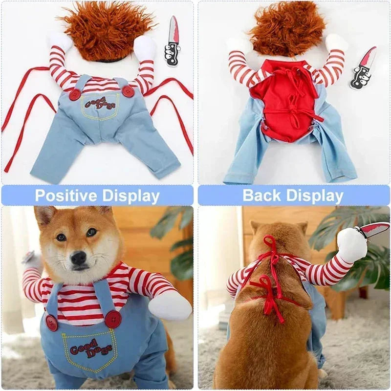 Scary Deadly Doll Dog Costume - Halloween Pet Cosplay Outfit for Small Medium Dogs, Fun Party Luxury Comfortable Dog Clothes