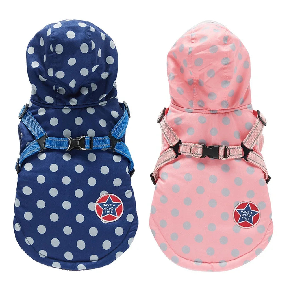 Winter Pet Dog Waterproof Clothes with Harness Warm Coat Cotton Hooded Jacket for Small Dogs Cat Chihuahua Coat Pet Supplies