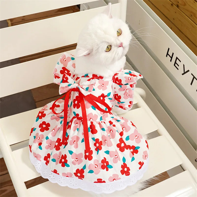 Puppy Princess Skirt Pet Dog Clothes for Small Dogs Summer Pet Dress Fashion Plaid Cat Flying Sleeve Dresses Girls Dog Costume