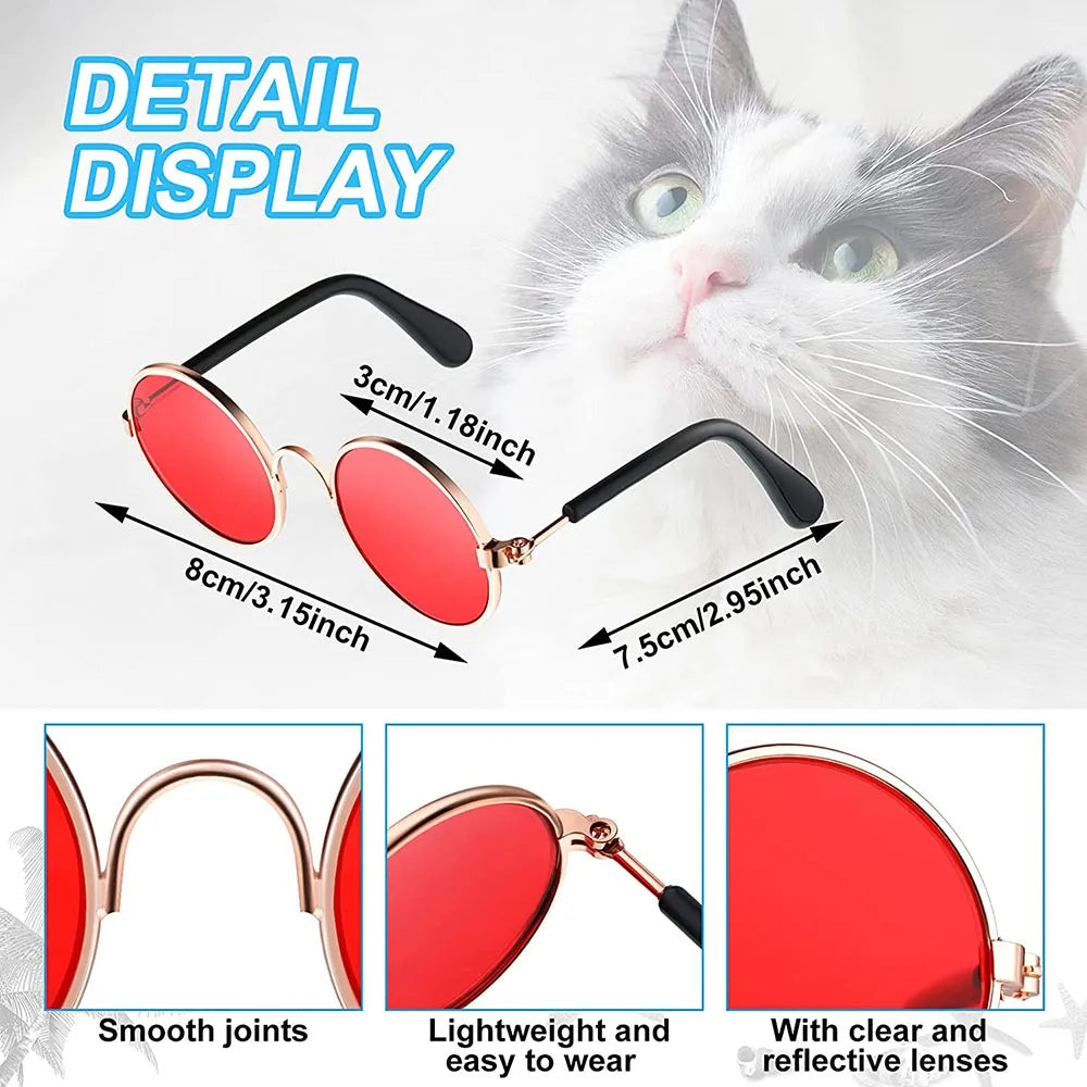 Puppy Dog Sunglasses Anti-skid Round Metal Cat Classic Retro Sunglasses Hippie Cute and Funny Pet Glasses Cosplay Party Costume
