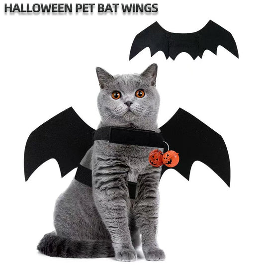 1Pcs Halloween Funny Pet Clothes with Bells Black Bat Wings Harness Costume Cosplay Cats Dogs Halloween Party Cute Pet Supplies