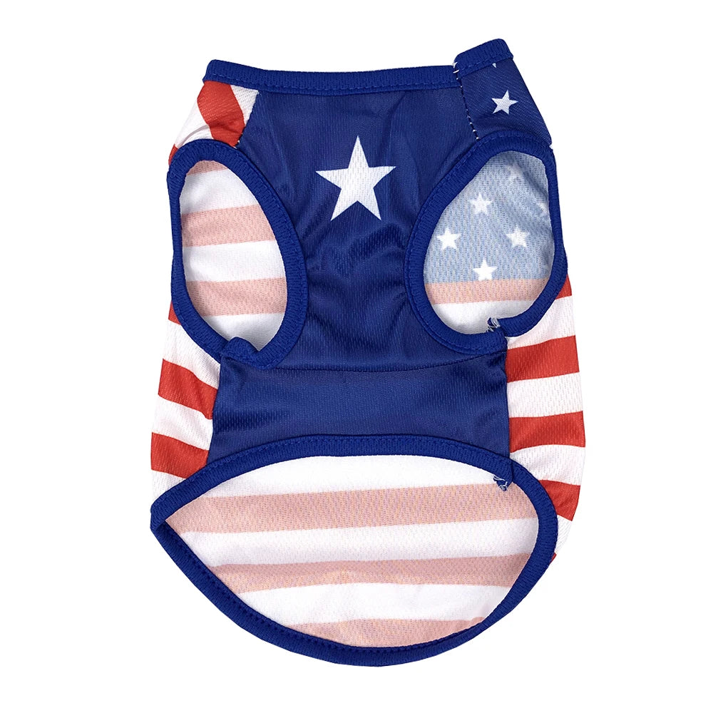 Summer Cool Dog Clothes Mesh Breathable Vest For Small Dogs Cats Independence Day Pet T-shirt Two-legged Clothing Teddy Costume