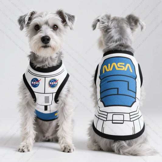 2025 Pet Dog Clothing Sleeveless Dog Vest "NASA" Space Suit Pattern Print Exclusive For Cute Pets Pet Summer Clothing