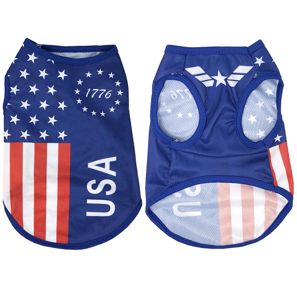 Summer Cool Dog Clothes Mesh Breathable Vest For Small Dogs Cats Independence Day Pet T-shirt Two-legged Clothing Teddy Costume