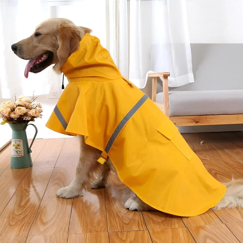 Large Dog Raincoat Waterproof Adjustable Lightweight Pet Poncho Hoodies Reflective Strip Outdoor Rain Jacket Wet Weather