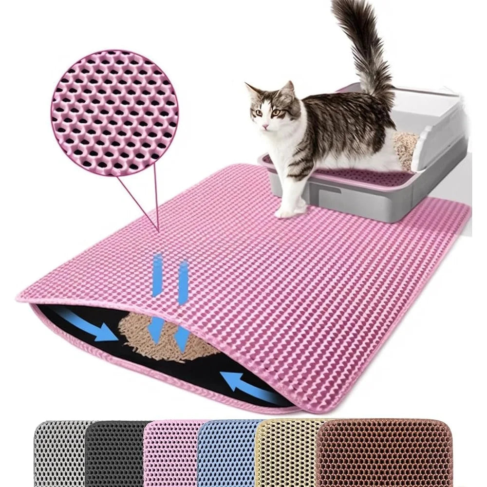 Large Cat Litter Mat Double Layer Honeycomb Non Slip Waterproof Urine Proof Easy Clean Anti Tracking Litter Box Accessory