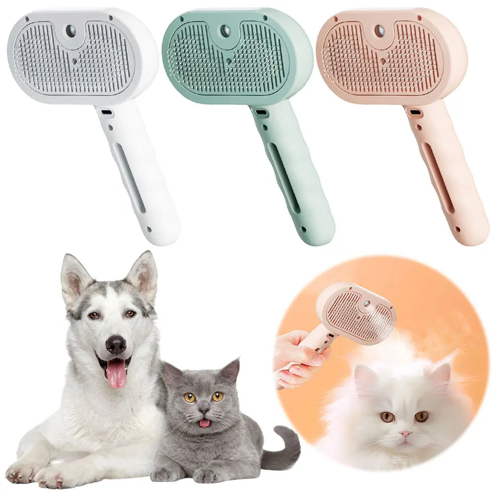 3 in 1 Cat Steam Brush with Release Button Cat Grooming Brush Rechargeable Pet Hair Cleaning Brush Comb for Shedding & Grooming