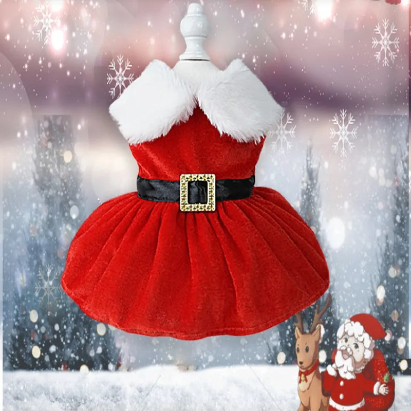 Pet Dog Fashion Cute Santa Claus Skirt Gold Velvet Fabric Comfortable Soft Warm Christmas Dress Classic or bow short skirt