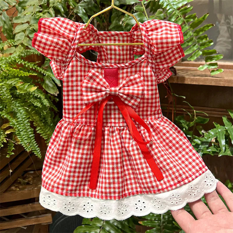 Puppy Princess Skirt Pet Dog Clothes for Small Dogs Summer Pet Dress Fashion Plaid Cat Flying Sleeve Dresses Girls Dog Costume