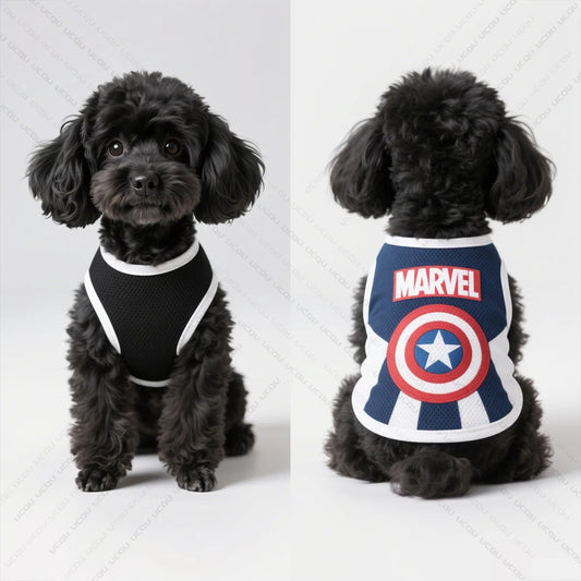 Captain America Pet Dog Pattern Clothing Dog Blouse Sleeveless Cool and Breathable Essential Summer Pet Clothing Cartoon Style