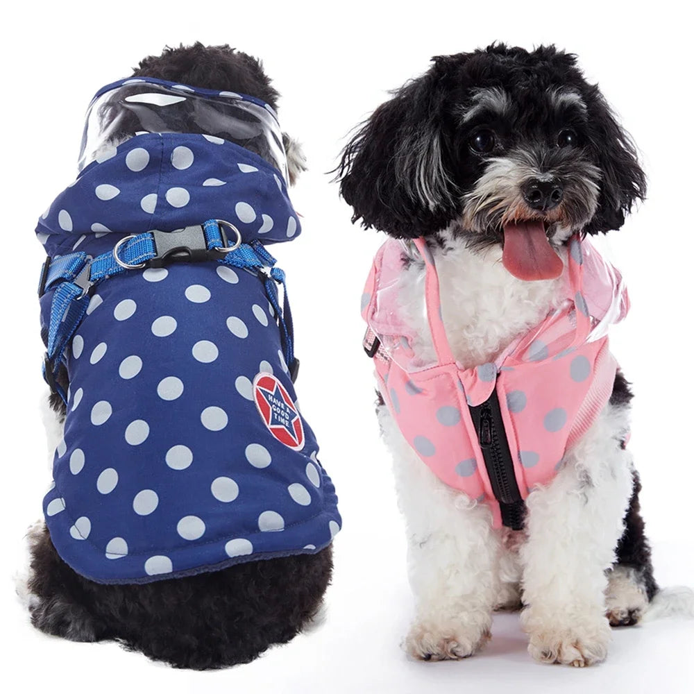 Winter Pet Dog Waterproof Clothes with Harness Warm Coat Cotton Hooded Jacket for Small Dogs Cat Chihuahua Coat Pet Supplies