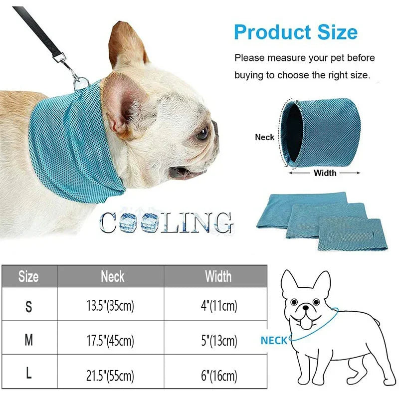 Summer Ice Dog Collar Reusable Physical Instant Cooling Bandana with Leash Hole Prevent Heat Stroke Outdoor Breathable Pet Scarf