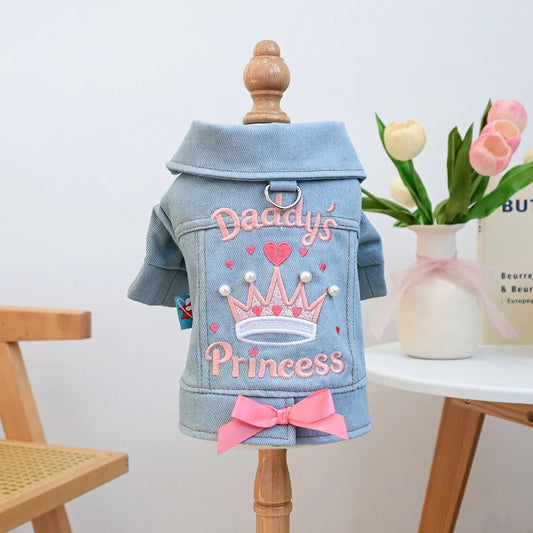 Little Princess Bow Clothes, Pink Embroidered Sleeveless Vest, Dog Clothes, Kitten Anti-hair Loss, Tractable Bipedal Clothes